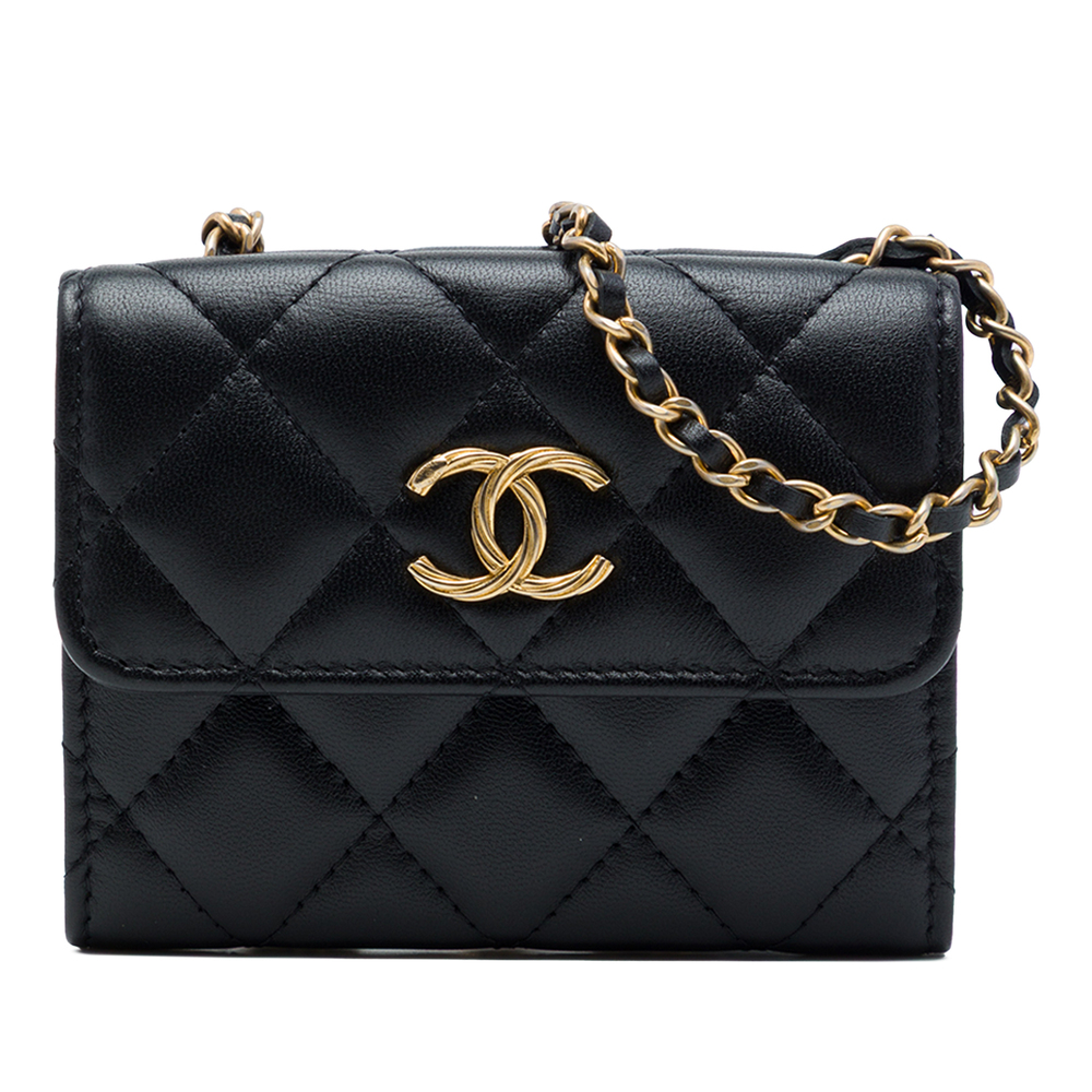 Pre-Loved Chanel CC Quilted Lambskin Card Holder with Padded Chain Strap
